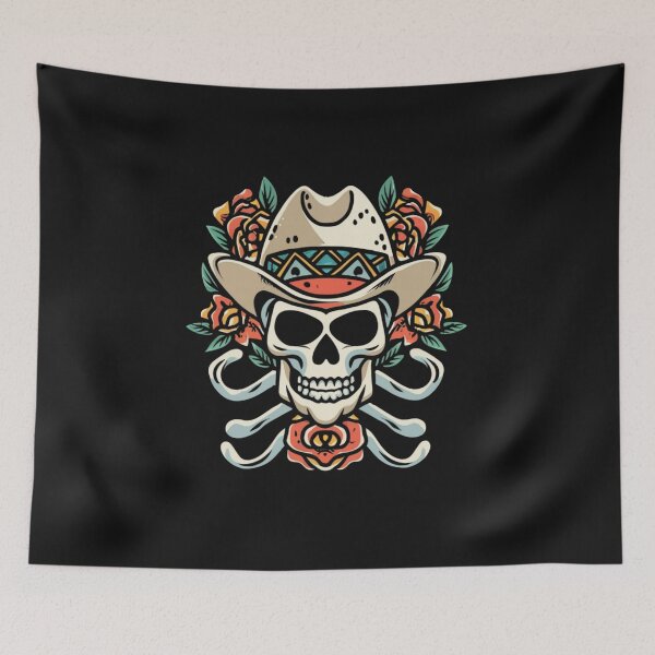 Item preview, American Traditional Cowboy Skull Tattoo designed and sold by Goku Creations.