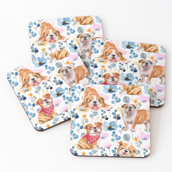 Item preview, English Bulldog cute floral and Cosmos flower watercolor pattern DOFLO4 designed and sold by BeebooDesign.
