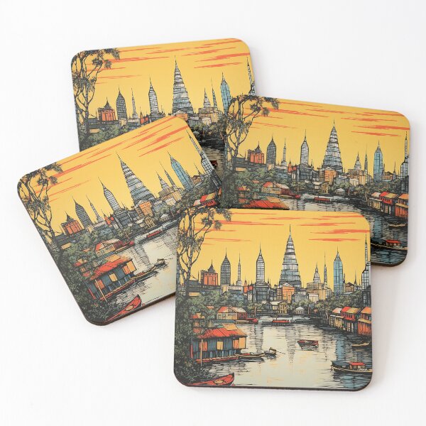 Item preview, Bankok city colorful travel vintage graphic designed and sold by wonderfulpark.
