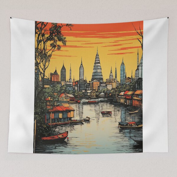 Item preview, Bankok city colorful travel vintage graphic designed and sold by wonderfulpark.