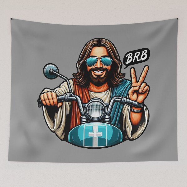 Item preview, BRB meme Jesus is coming soon Motorbike  designed and sold by plushism.