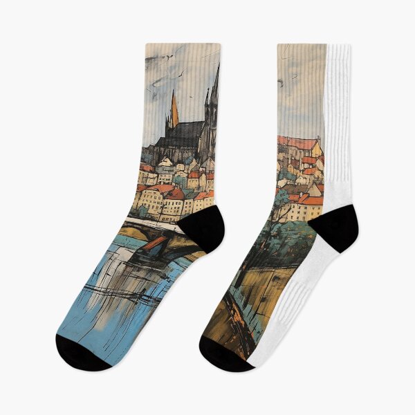 Item preview, Prague city colorful travel vintage graphic designed and sold by wonderfulpark.