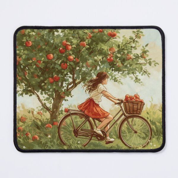 Item preview, Girl ride a bicycle and an apple tree designed and sold by PanKakeDesign.
