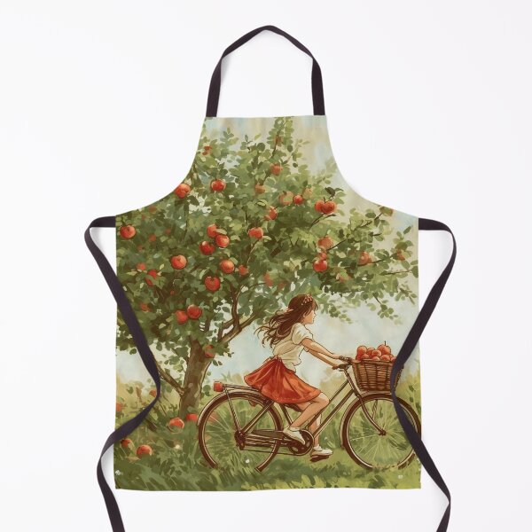 Item preview, Girl ride a bicycle and an apple tree designed and sold by PanKakeDesign.