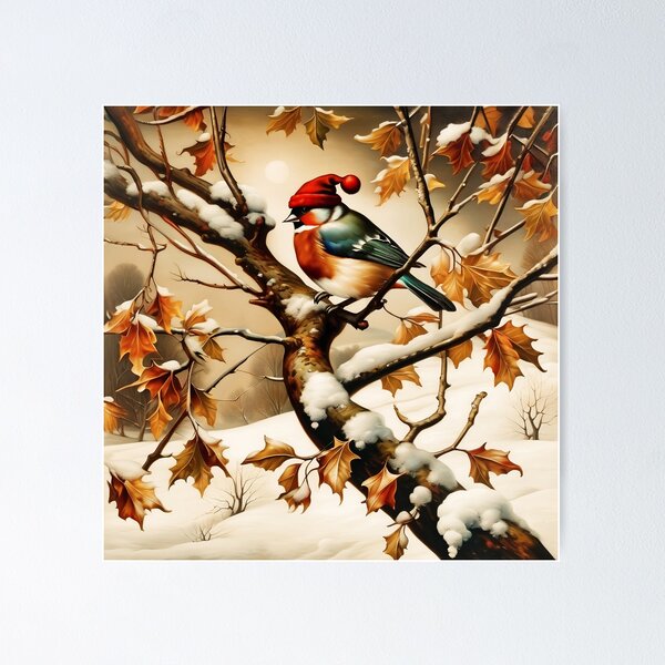 Item preview, Vintage Animal Art: A Bird’s Winter Refuge on a Tree | Animal Art | Oil Painting | Vintage Art designed and sold by UnhingedBird.