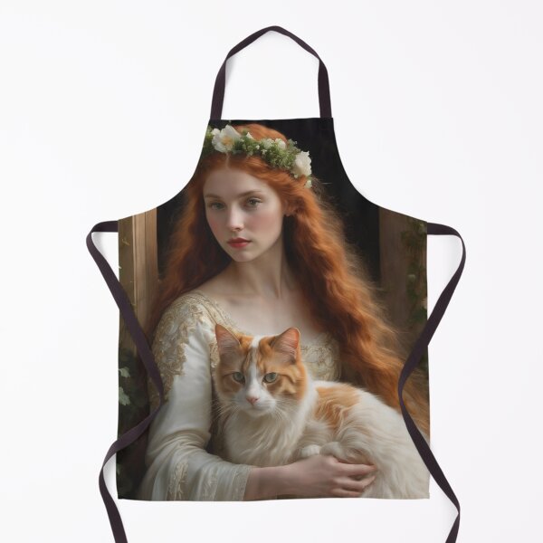 Item preview, Pre Raphaelite Redhead Girl holding a White and Ginger Cat designed and sold by KALEIDOSCOPE UK.