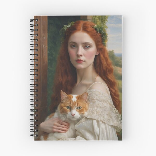 Item preview, Pre Raphaelite Redhead Girl holding a White and Ginger Cat designed and sold by KALEIDOSCOPE UK.