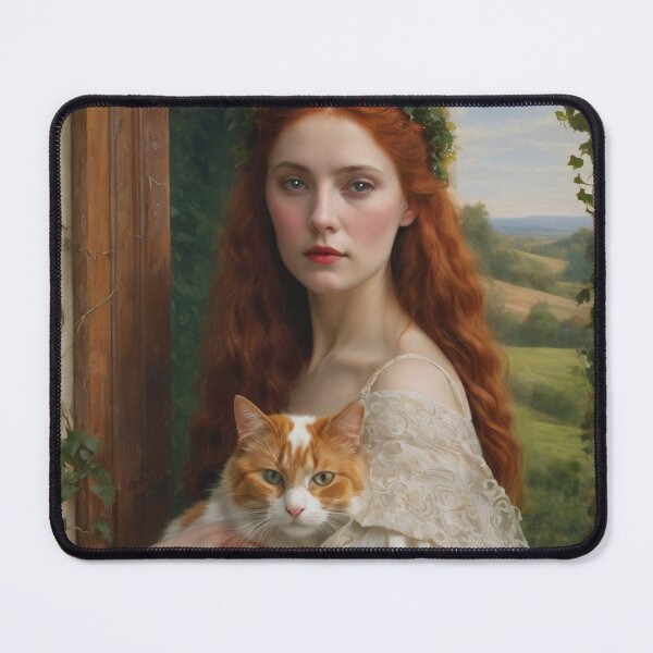 Item preview, Pre Raphaelite Redhead Girl holding a White and Ginger Cat designed and sold by KALEIDOSCOPE UK.
