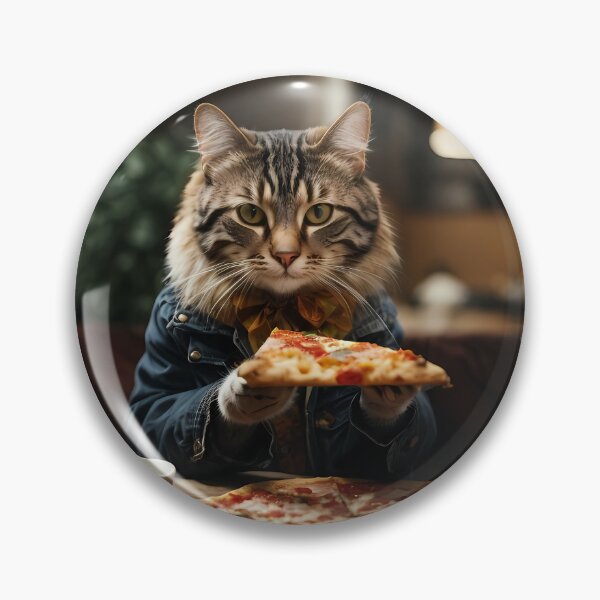 Item preview, A cat in a denim jacket eats a piece of pizza in the kitchen designed and sold by CreativeSparkzz.
