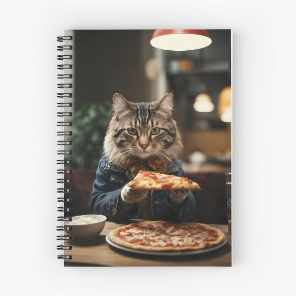 Item preview, A cat in a denim jacket eats a piece of pizza in the kitchen designed and sold by CreativeSparkzz.
