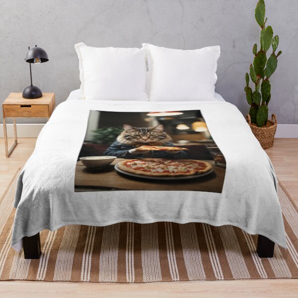 Item preview, A cat in a denim jacket eats a piece of pizza in the kitchen designed and sold by CreativeSparkzz.