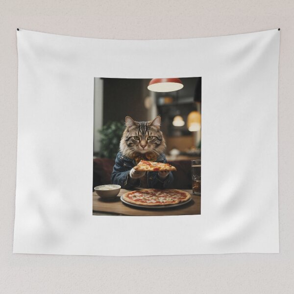 Item preview, A cat in a denim jacket eats a piece of pizza in the kitchen designed and sold by CreativeSparkzz.