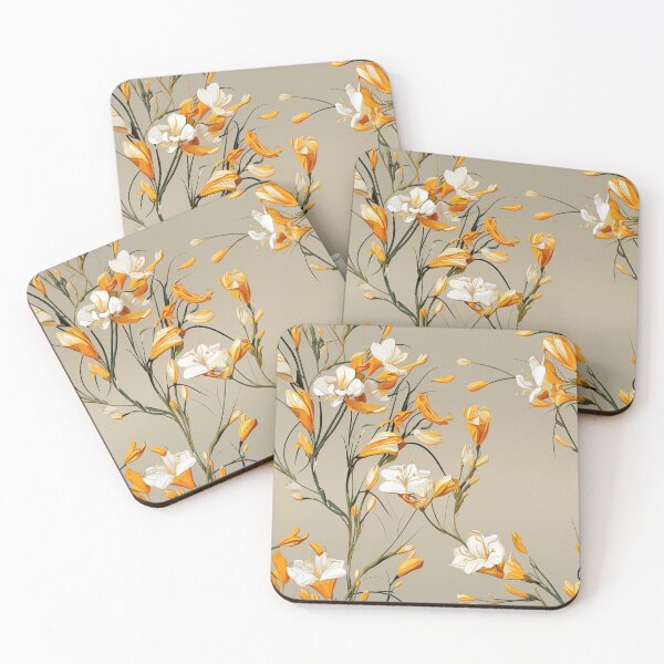 Item preview, Freesia Tile 01: Sun-Kissed Trumpets, Whispering on the Breeze in Ivory, Gold, and Fire, Dancing in Clusters, Dripping Sweet Perfume designed and sold by TheBrainArt.