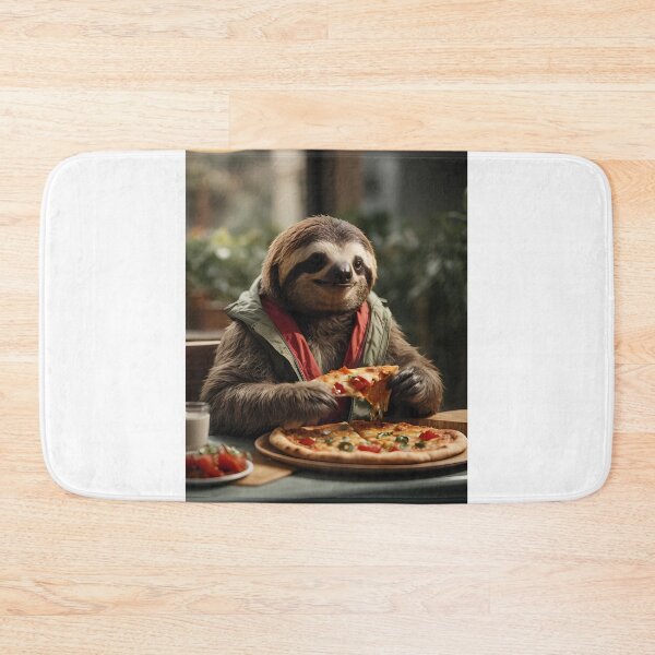 Item preview, A sloth in a vest eats a piece of pizza in the kitchen designed and sold by CreativeSparkzz.
