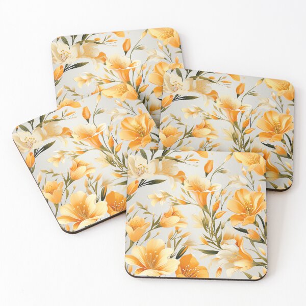 Item preview, Freesia Tile 04: Sun-Kissed Trumpets, Whispering on the Breeze in Ivory, Gold, and Fire, Dancing in Clusters, Dripping Sweet Perfume designed and sold by TheBrainArt.