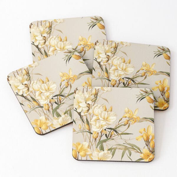 Item preview, Freesia Tile 8: Sun-Kissed Trumpets, Whispering on the Breeze in Ivory, Gold, and Fire, Dancing in Clusters, Dripping Sweet Perfume designed and sold by TheBrainArt.