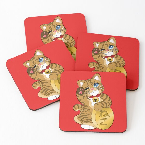 Item preview, Ginger Tabby Maneki Neko Blue Eyes Eyes Red Collar designed and sold by Xyluxus.