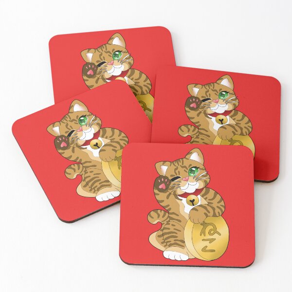 Item preview, Ginger Tabby Maneki Neko Green Eyes Eyes Red Collar designed and sold by Xyluxus.