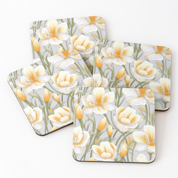 Item preview, Freesia Tile 15: Sun-Kissed Trumpets, Whispering on the Breeze in Ivory, Gold, and Fire, Dancing in Clusters, Dripping Sweet Perfume designed and sold by TheBrainArt.