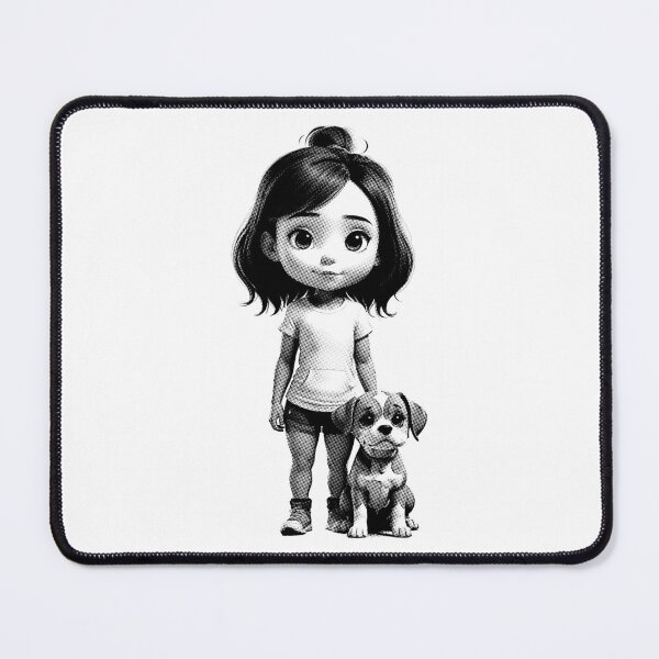 Item preview, Cute Little Girl and Her Dog - Halftone Sweet Little Girl Cartoon Design designed and sold by MadeByRobots.