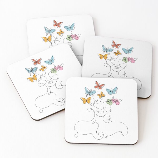 Item preview, Line Art of Woman with Colorful Butterflies designed and sold by LumberEchoArts.