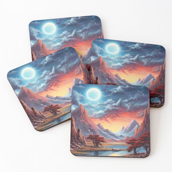Item preview, Beautiful, bewitching a painting of a mountain lake, trees, full moon in the sky. designed and sold by GiveMeMood.