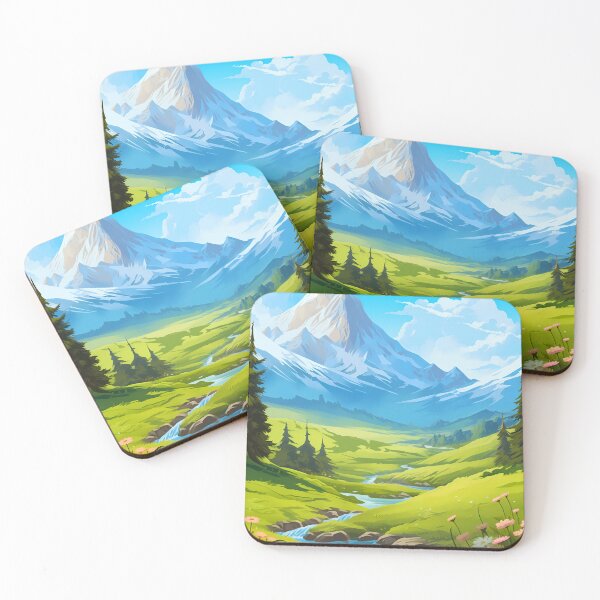 Item preview, Beautiful colorful flower field and green grass meadow in the rocky mountain range, artwork or painting designed and sold by NBSStore.