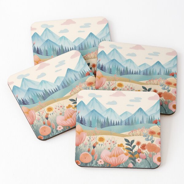 Item preview, Beautiful colorful flower field and green grass meadow in the rocky mountain range, artwork or painting design. designed and sold by NBSStore.