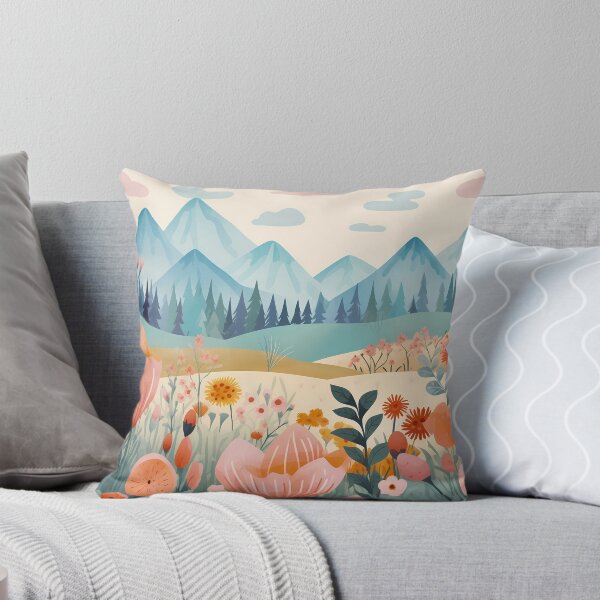 Item preview, Beautiful colorful flower field and green grass meadow in the rocky mountain range, artwork or painting design. designed and sold by NBSStore.