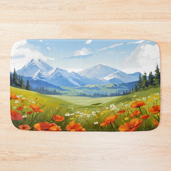 Artikelvorschau, Schönes buntes Blumenfeld und grüne Graswiese in der felsigen Bergkette, Kunstwerk oder Gemäldedesign. entworfen und verkauft von NBSStore.