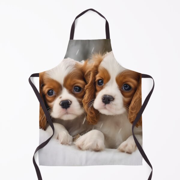 Item preview, Cavalier king charles spaniels mini dog breed white and brown puppies in snow photography designed and sold by NBSStore.