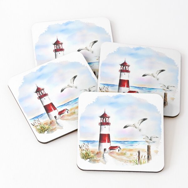 Item preview, Lighthouse on the beach with seagulls. designed and sold by CorneliaPilz.