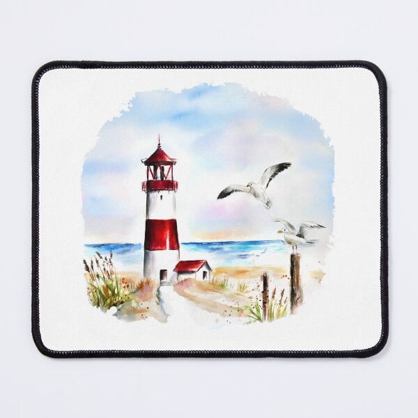 Item preview, Lighthouse on the beach with seagulls. designed and sold by CorneliaPilz.
