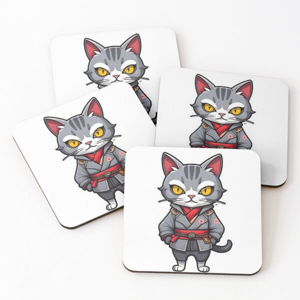 Item preview, Cute Grey cat assassin samurai in Japan designed and sold by KorArtStudio.