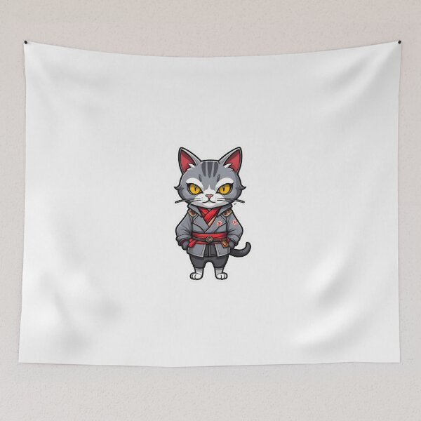 Item preview, Cute Grey cat assassin samurai in Japan designed and sold by KorArtStudio.