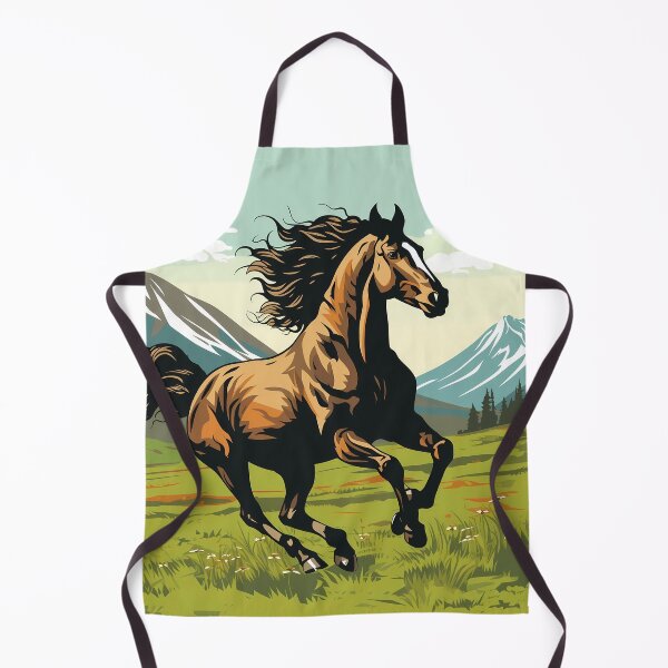 Item preview, Brown wild horse running in mountain range green grass meadow digital art, untamed spirit of freedom designed and sold by NBSStore.