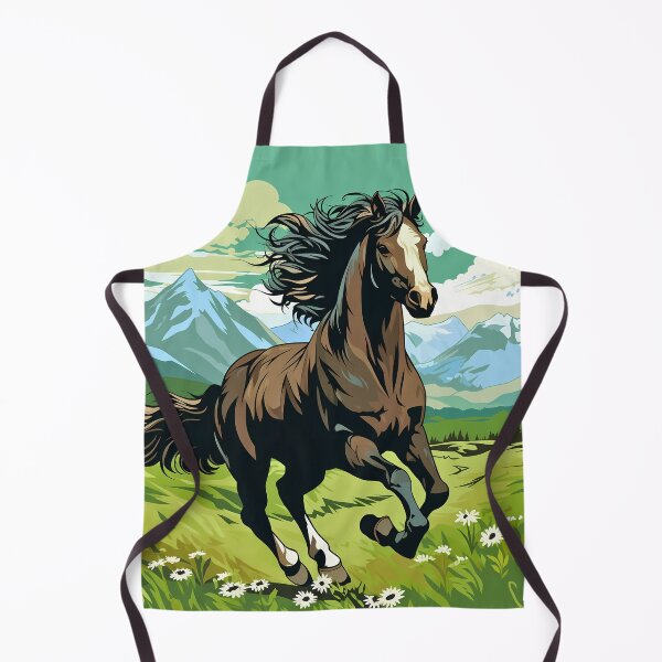 Item preview, Brown wild horse running in mountain range green grass meadow digital art, untamed spirit of freedom designed and sold by NBSStore.