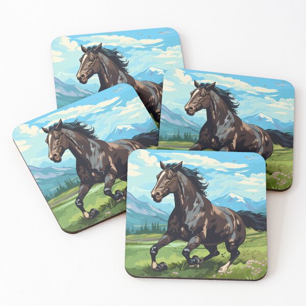 Item preview, Brown wild horse running in mountain range green grass meadow digital art, untamed spirit of freedom designed and sold by NBSStore.