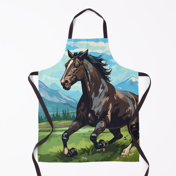 Item preview, Brown wild horse running in mountain range green grass meadow digital art, untamed spirit of freedom designed and sold by NBSStore.