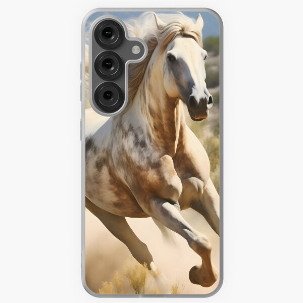 Aperçu de l'œuvre Cheval sauvage gris courant ou galopant à travers la photographie de nature, esprit de liberté indompté créée et vendue par NBSStore.