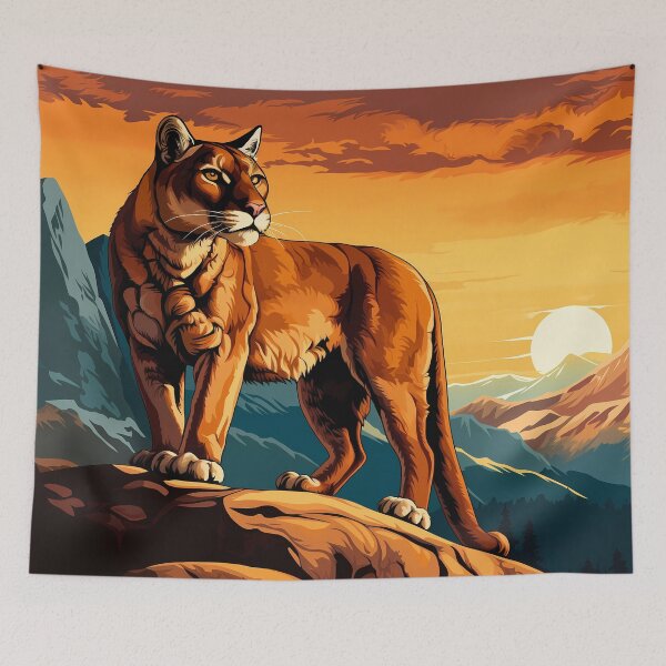 Item preview, Cougar or mountain lion wild cat on rocky mountains at the sunset artwork designed and sold by NBSStore.