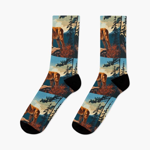 Item preview, Cougar or mountain lion wild cat on rocky mountains at the sunset artwork designed and sold by NBSStore.