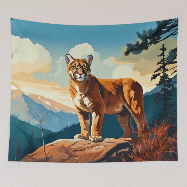 Item preview, Cougar or mountain lion wild cat on rocky mountains at the sunset artwork designed and sold by NBSStore.