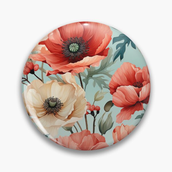 Item preview, Vintage Florals, Poppy with blue backgroud designed and sold by PigmeArt.