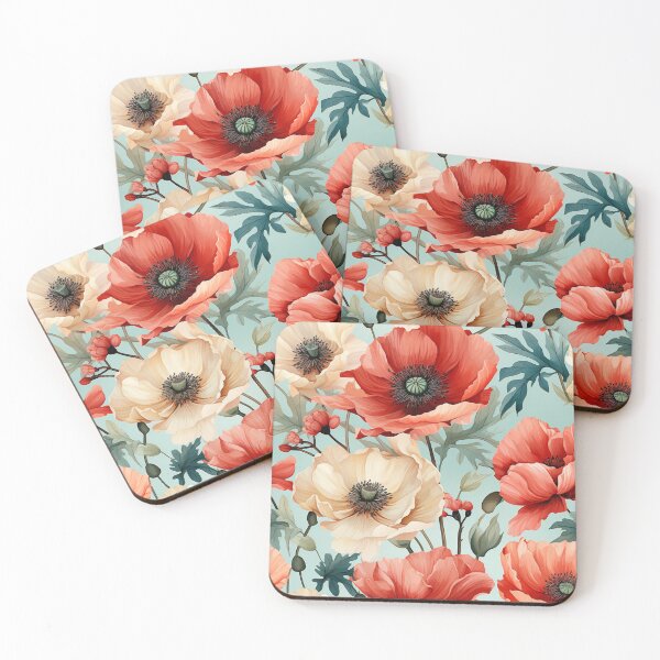 Item preview, Vintage Florals, Poppy with blue backgroud designed and sold by PigmeArt.