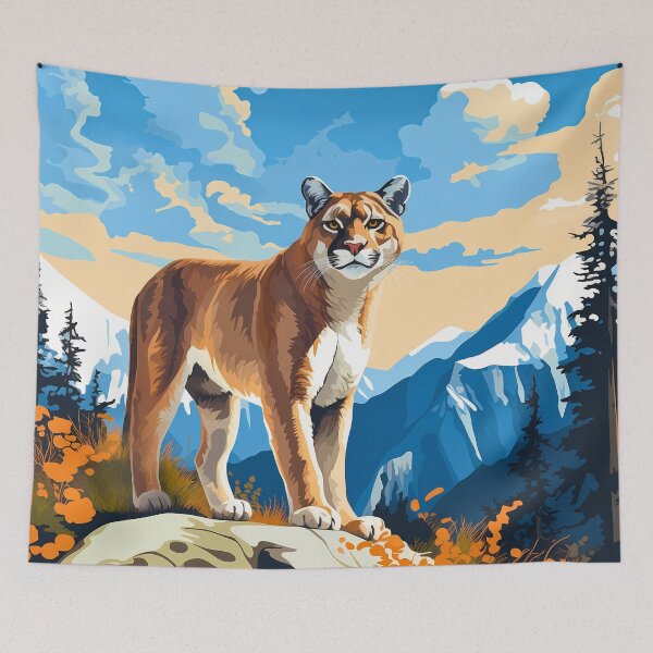 Item preview, Cougar or mountain lion wild cat on rocky mountains at the sunset artwork designed and sold by NBSStore.