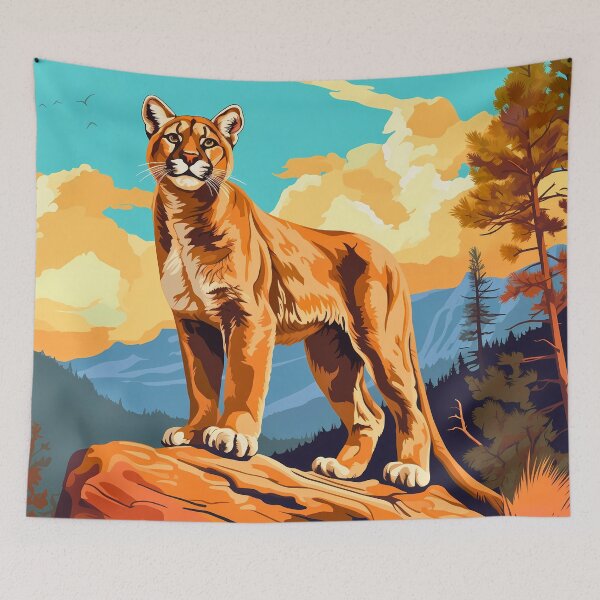 Item preview, Cougar or mountain lion wild cat on rocky mountains at the sunset artwork designed and sold by NBSStore.