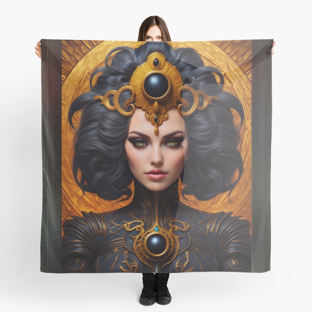 Tula The Mystic Beautiful AI Concept Art Portrait by Xzendor7 Decorative Ladies Scarf Art Print