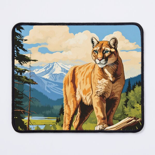 Item preview, Cougar or mountain lion wild predator cat in mountain range nature artwork designed and sold by NBSStore.