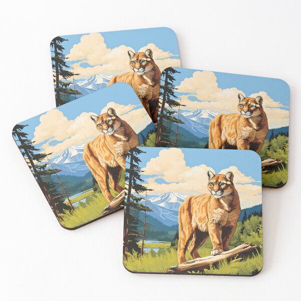 Item preview, Cougar or mountain lion wild predator cat in mountain range nature artwork designed and sold by NBSStore.
